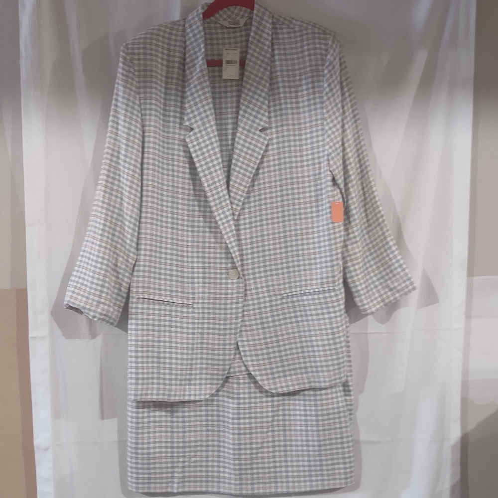 NEW Jason Roberts 2 PC Pastel Plaid Suit Separates Skirt Jacket Size 16
